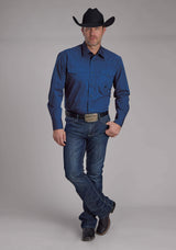 Roper Mens Black Fill Poplin - Blue Long Sleeve Snap Western Shirt - Roper - Flyclothing LLC
