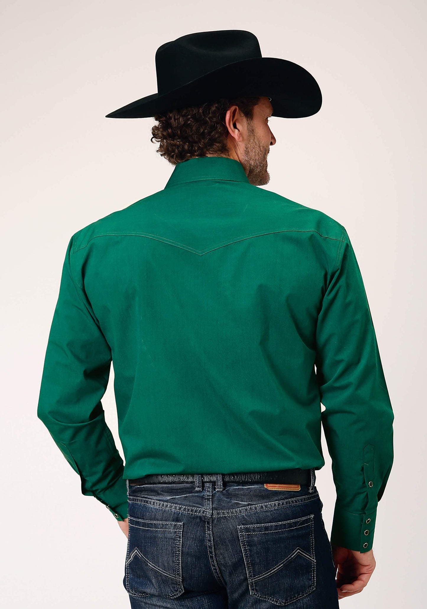 Roper Mens Long Sleeve Snap Black Fill Solid Green Western Shirt - Roper - Flyclothing LLC