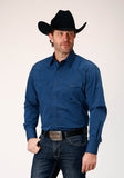 Roper Mens Long Sleeve Snap Black Fill Solid Blue Western Shirt - Roper