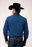 Roper Mens Long Sleeve Snap Black Fill Solid Blue Western Shirt - Roper