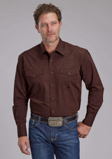 Roper Mens Black Fill Poplin - Polin Brown Long Sleeve Snap Western Shirt - Roper - Flyclothing LLC