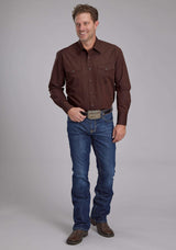Roper Mens Black Fill Poplin - Polin Brown Long Sleeve Snap Western Shirt - Roper - Flyclothing LLC