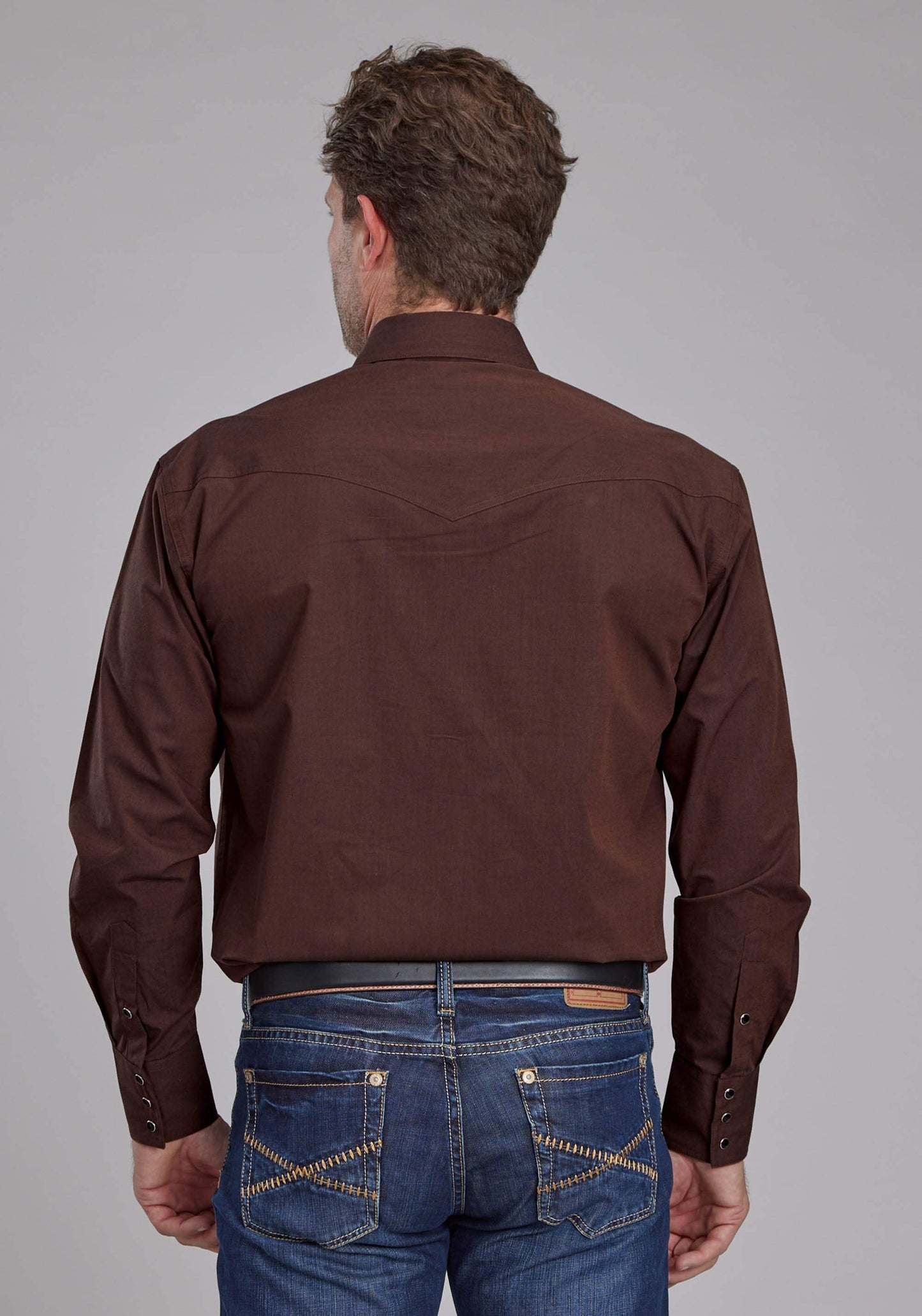 Roper Mens Black Fill Poplin - Polin Brown Long Sleeve Snap Western Shirt - Roper - Flyclothing LLC