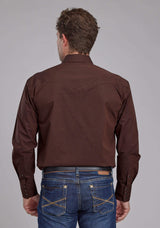 Roper Mens Black Fill Poplin - Polin Brown Long Sleeve Snap Western Shirt - Roper - Flyclothing LLC