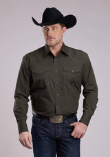 Roper Mens Long Sleeve Snap Black Fill - Green Western Shirt - Roper - Flyclothing LLC