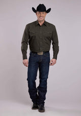 Roper Mens Long Sleeve Snap Black Fill - Green Western Shirt - Roper - Flyclothing LLC