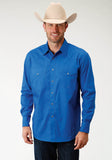 Roper Mens Blue Solid Long Sleeve Western Snap Shirt