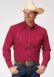 Roper Mens Long Sleeve Snap Solid Poplin Stretch Red Western Shirt - Roper
