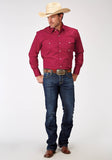 Roper Mens Long Sleeve Snap Solid Poplin Stretch Red Western Shirt - Roper
