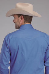 Roper Mens Solid Poplin Stretch - Periwinkle Long Sleeve Snap Western Shirt