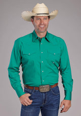 Roper Mens Solid Poplin Stretch - Jade Green Long Sleeve Snap Western Shirt - Roper - Flyclothing LLC