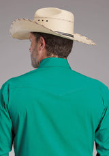 Roper Mens Solid Poplin Stretch - Jade Green Long Sleeve Snap Western Shirt - Roper - Flyclothing LLC