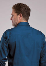 Mens Roper Solid Navy Stretch Poplin Long Sleeve Snap Shirt - Roper - Flyclothing LLC