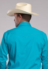 Mens Roper Solid Turquoise Stretch Poplin Long Sleeve Snap Shirt
