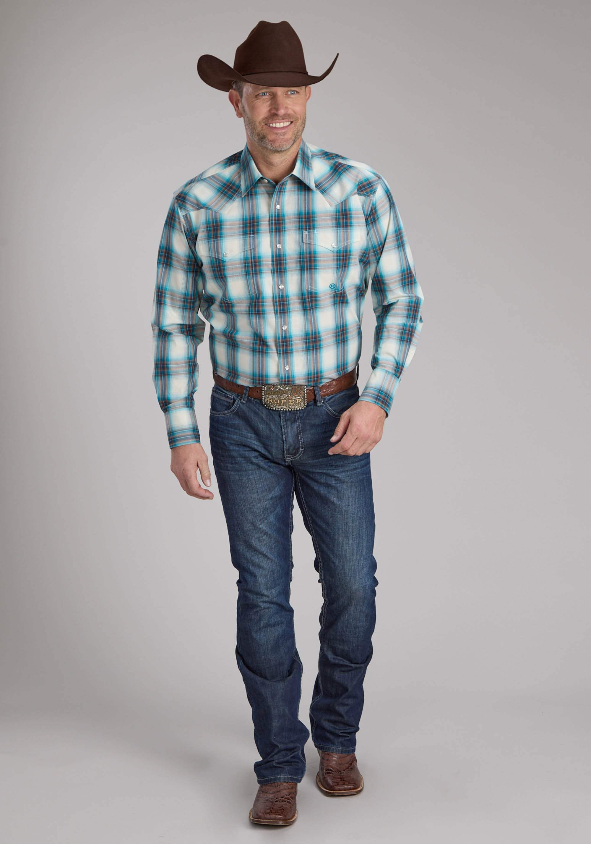 Roper Mens Taos Ombre Plaid Long Sleeve Snap Western Shirt - Roper - Flyclothing LLC