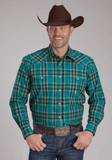 Roper Mens Real Teal Plaid Long Sleeve Snap Western Shirt - Roper - Flyclothing LLC
