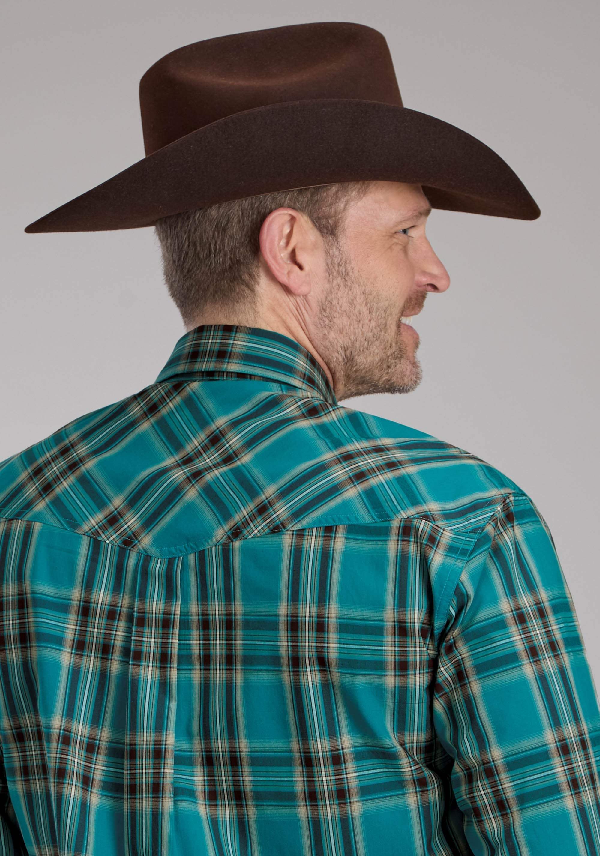 Roper Mens Real Teal Plaid Long Sleeve Snap Western Shirt - Roper - Flyclothing LLC