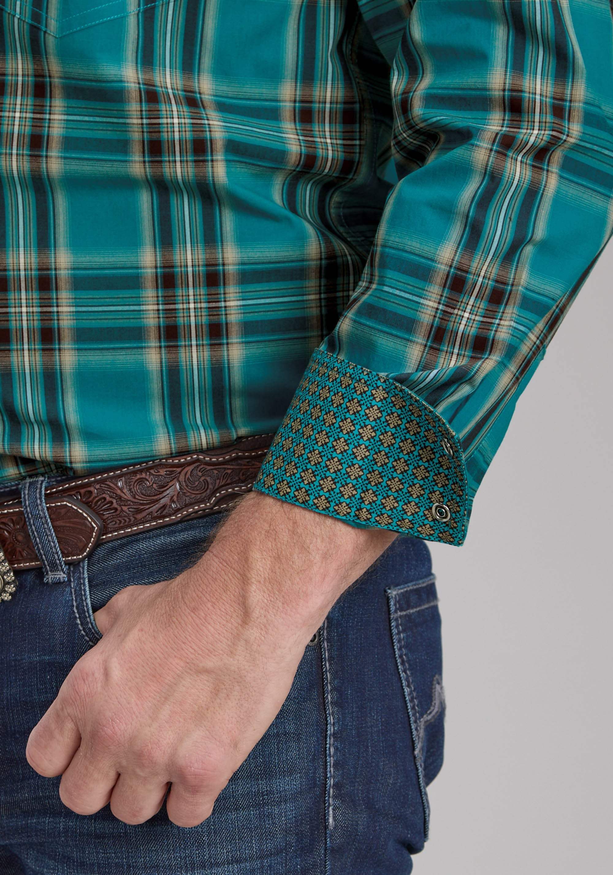 Roper Mens Real Teal Plaid Long Sleeve Snap Western Shirt - Roper - Flyclothing LLC