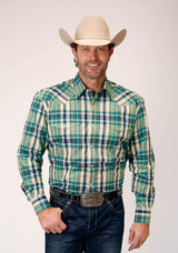 Roper Mens Long Sleeve Snap Ocean Plaid Western Shirt - Roper - Flyclothing LLC
