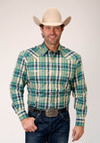 Roper Mens Long Sleeve Snap Ocean Plaid Western Shirt - Roper