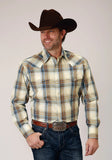 Roper Mens Long Sleeve Snap Desert Blue Plaid Western Shirt - Roper