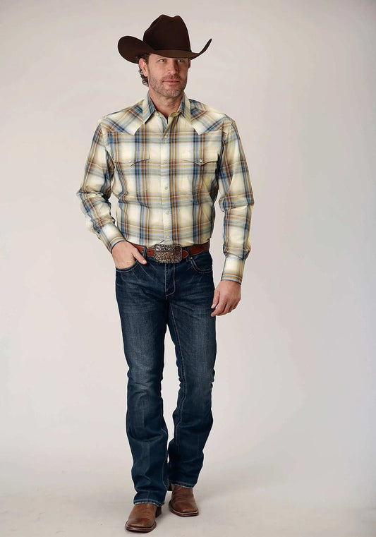 Roper Mens Long Sleeve Snap Desert Blue Plaid Western Shirt - Roper - Flyclothing LLC
