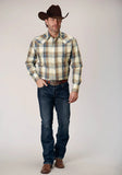 Roper Mens Long Sleeve Snap Desert Blue Plaid Western Shirt - Roper