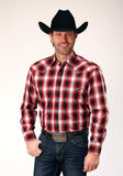 Roper Mens Long Sleeve Snap Basic Red Plaid Western Shirt - Roper