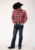 Roper Mens Long Sleeve Snap Basic Red Plaid Western Shirt - Roper