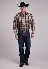 Roper Mens Long Sleeve Snap Black Ombre Plaid Western Shirt