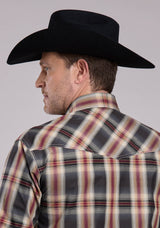 Roper Mens Long Sleeve Snap Black Ombre Plaid Western Shirt