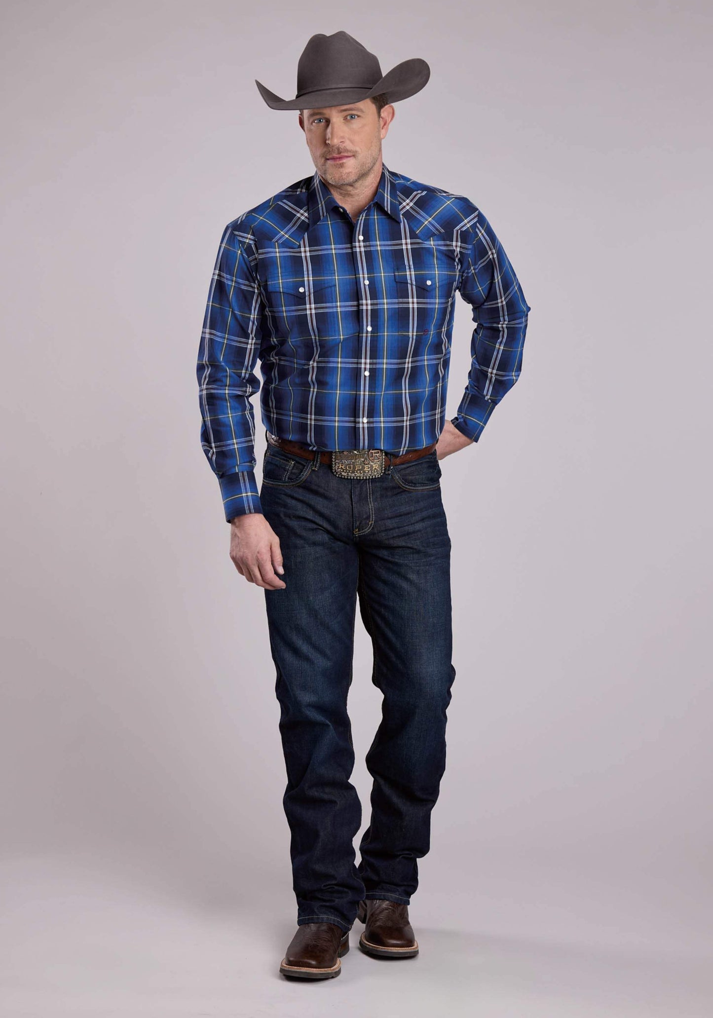 Roper Mens Long Sleeve Snap Midnight Plaid Western Shirt - Roper - Flyclothing LLC