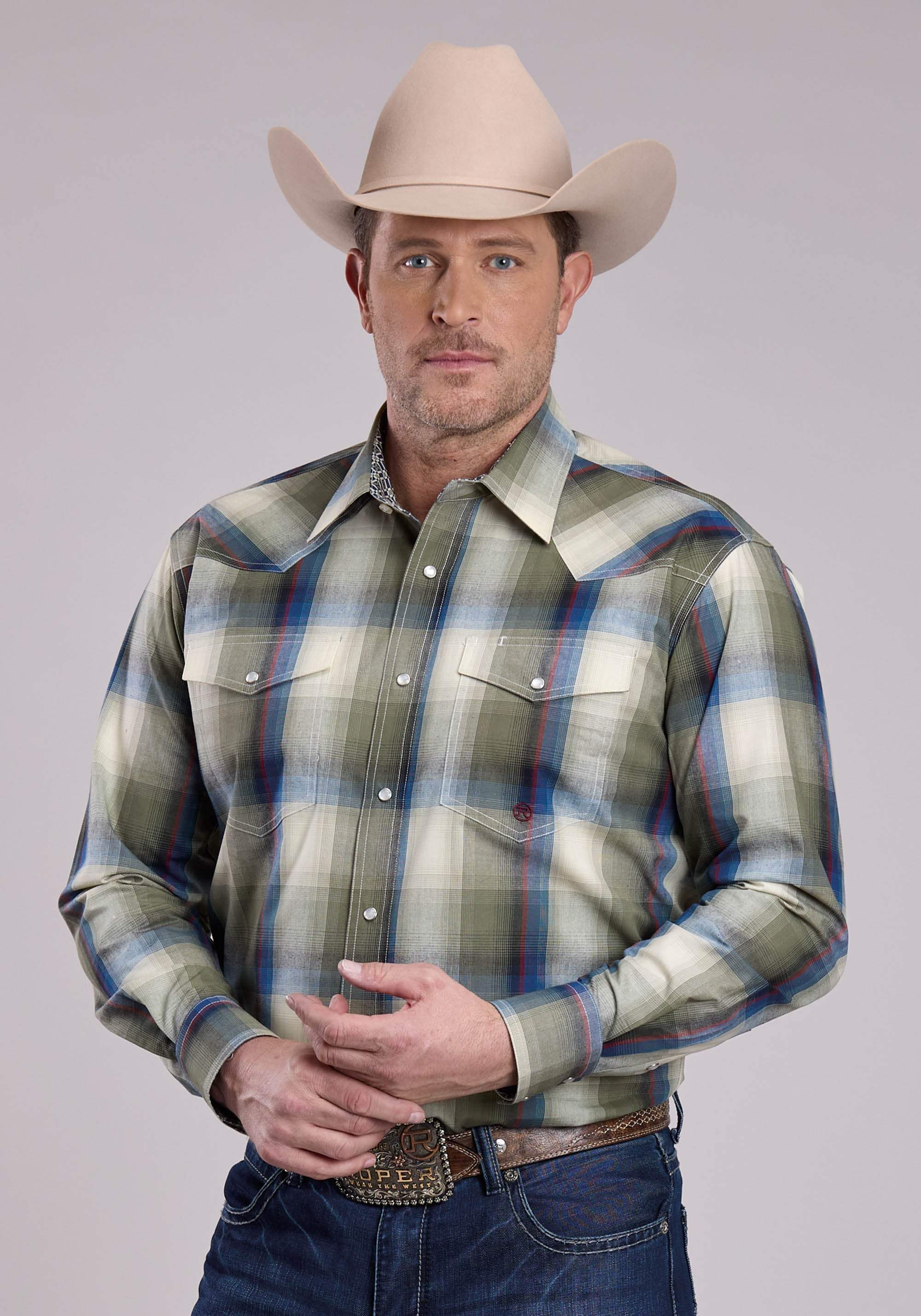 Roper Mens Long Sleeve Snap Evergreen Plaid Western Shirt - Roper - Flyclothing LLC