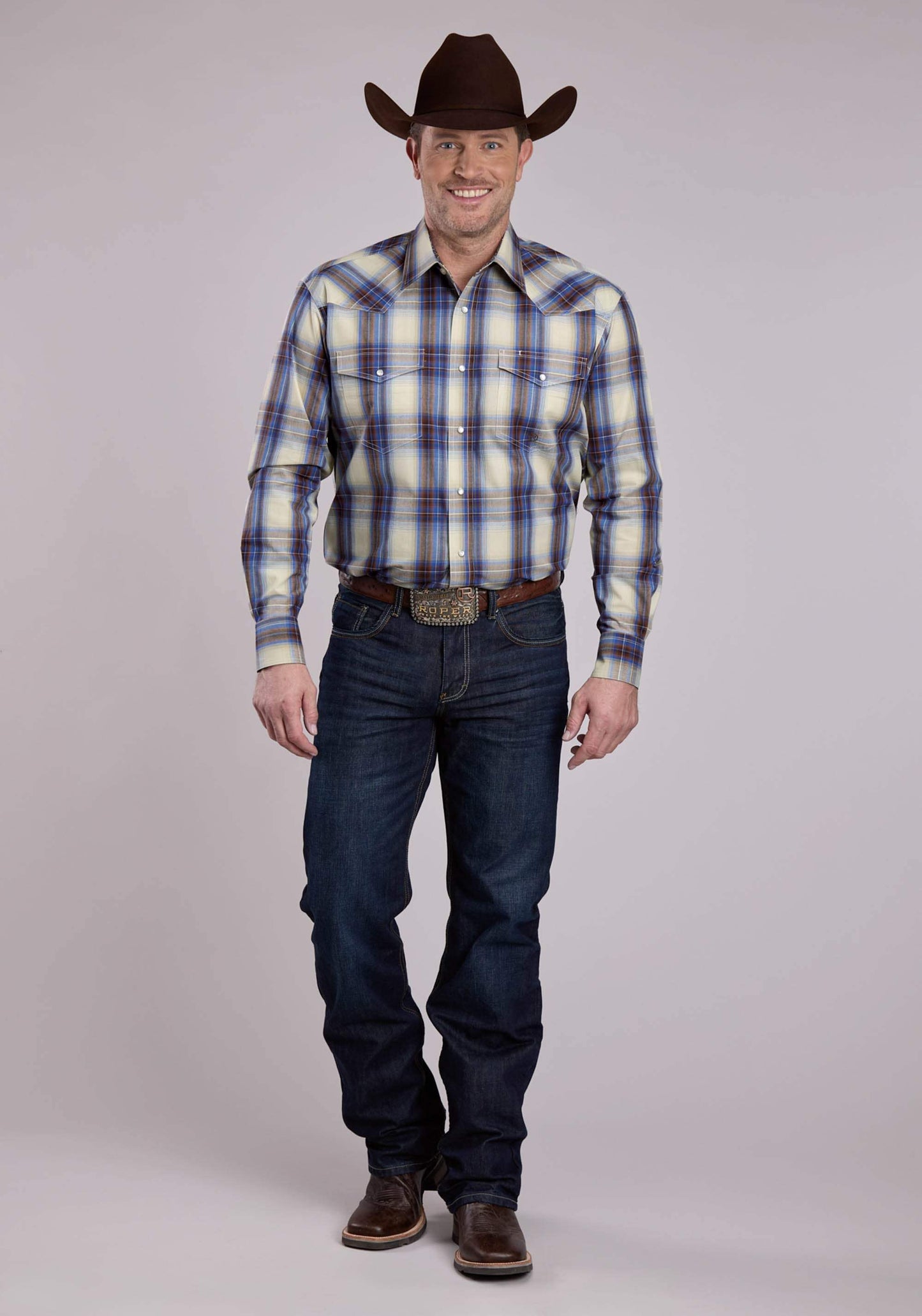 Roper Mens Long Sleeve Snap Open Window Plaid Western Shirt - Roper - Flyclothing LLC