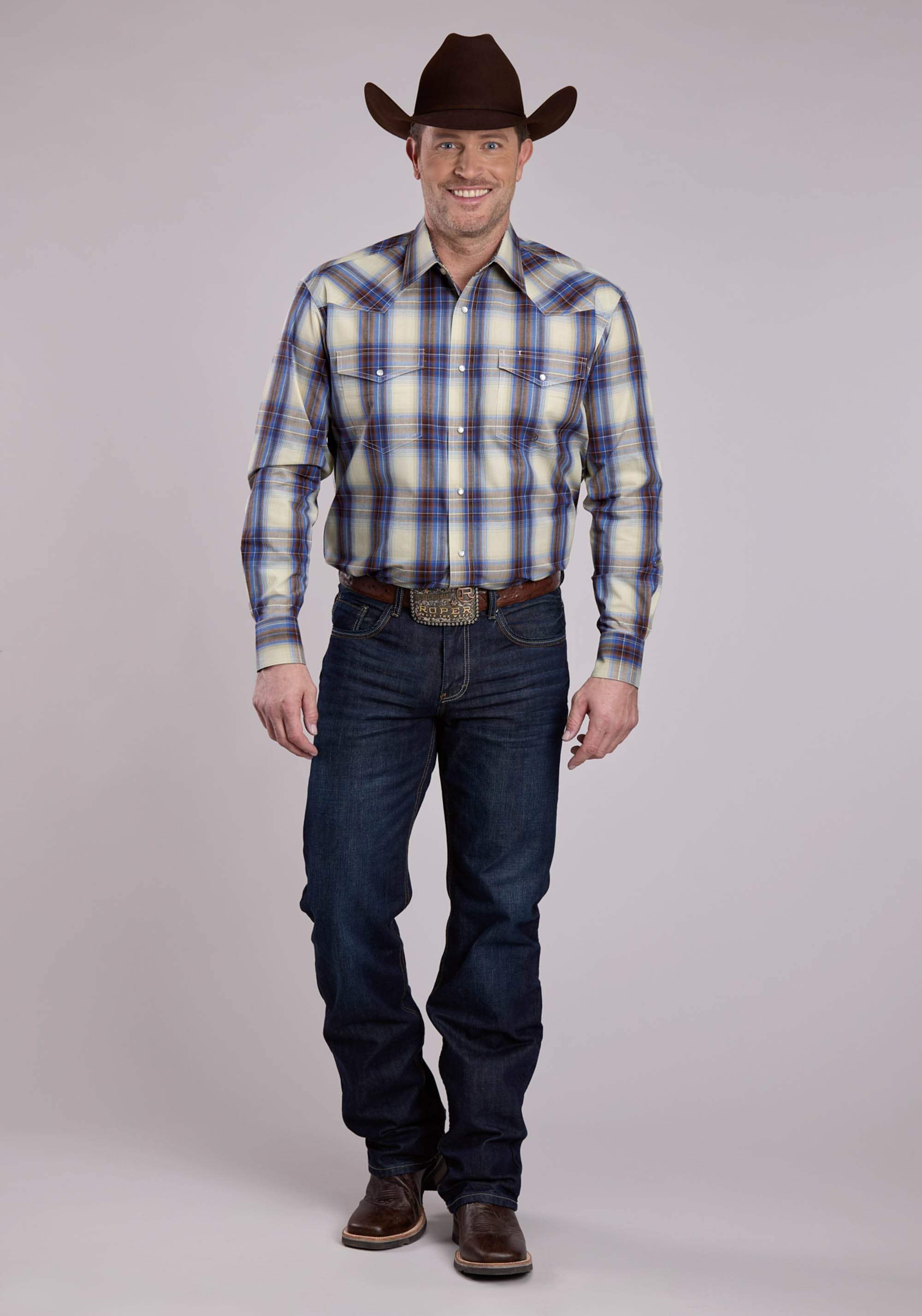 Roper Mens Long Sleeve Snap Open Window Plaid Western Shirt - Roper - Flyclothing LLC