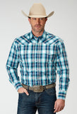 Roper Mens Long Sleeve Snap Cool Breeze Plaid Western Shirt - Roper