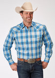 Roper Mens Long Sleeve Snap Chicory Ombre Plaid Western Shirt - Roper