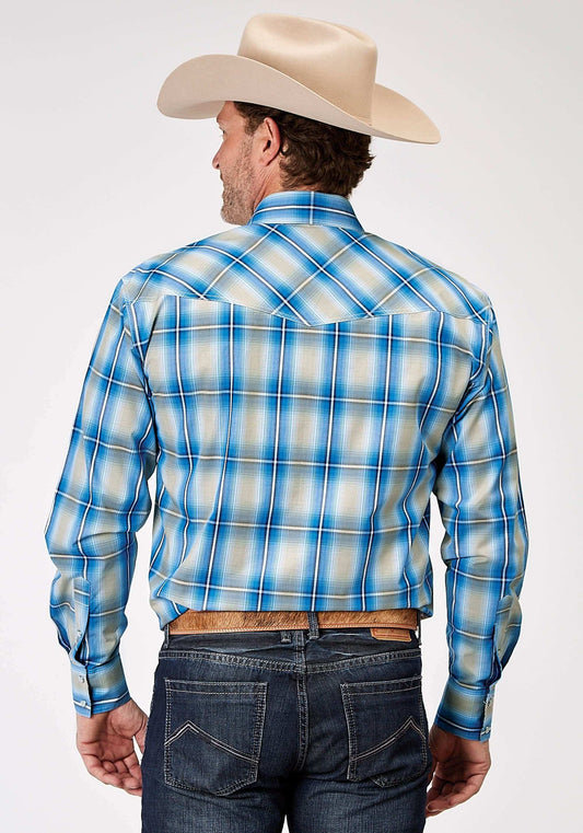Roper Mens Long Sleeve Snap Chicory Ombre Plaid Western Shirt - Roper - Flyclothing LLC