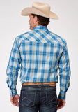Roper Mens Long Sleeve Snap Chicory Ombre Plaid Western Shirt - Roper