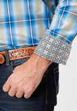 Roper Mens Long Sleeve Snap Chicory Ombre Plaid Western Shirt - Roper