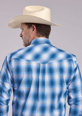 Mens Roper Blue Ombre Plaid Long Sleeve Snap Shirt - Roper - Flyclothing LLC