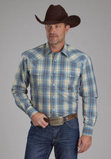 Roper Mens Dungaree Plaid Long Sleeve Snap Western Shirt