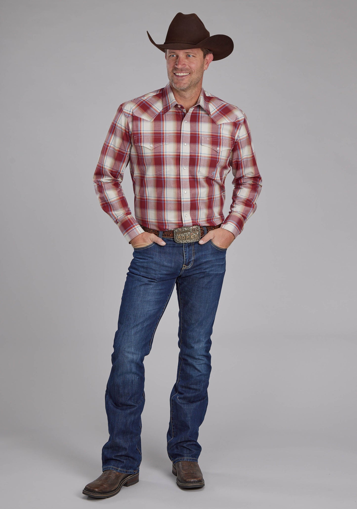 Roper Mens '57 Chevy Plaid Long Sleeve Snap Western Shirt