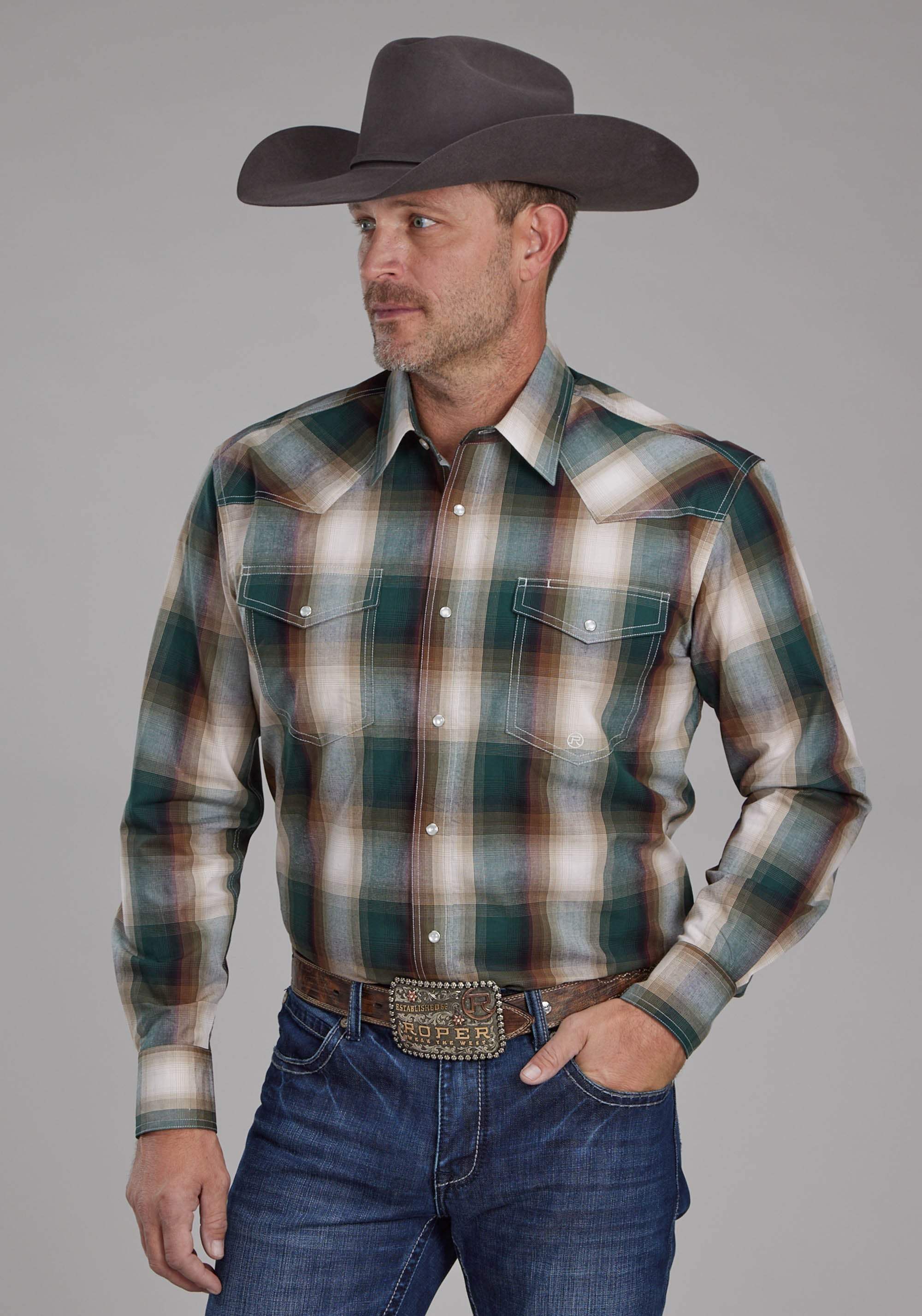 Roper Mens Tall Tree Plaid Long Sleeve Snap Western Shirt - Roper - Flyclothing LLC