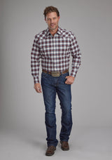 Roper Mens Stretch Plaid - Brown Long Sleeve Snap Western Shirt