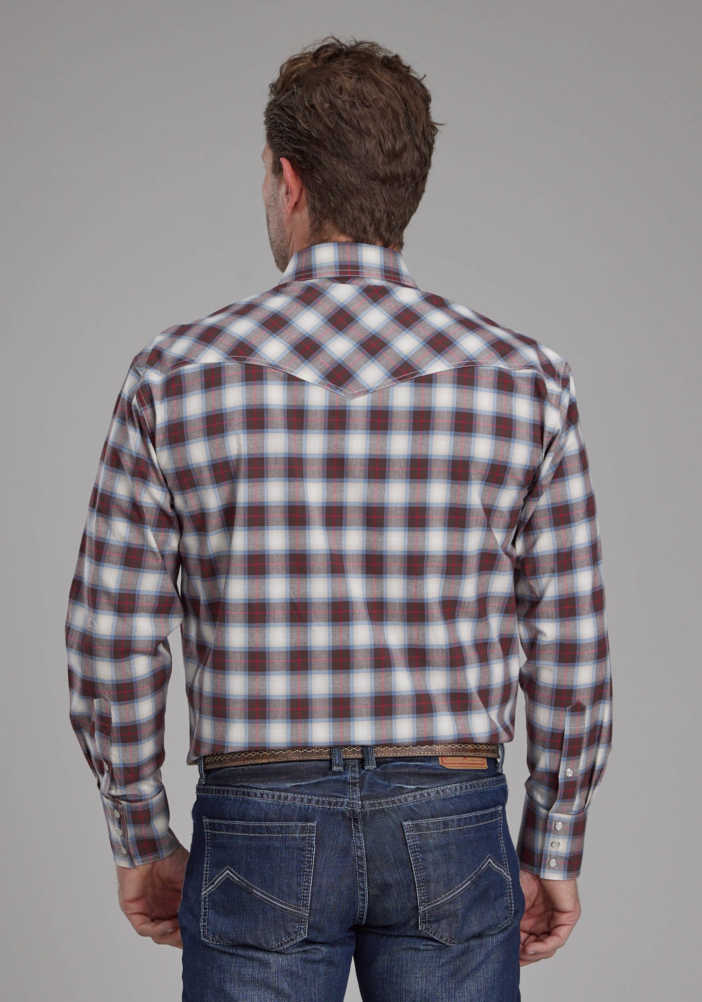 Roper Mens Stretch Plaid - Brown Long Sleeve Snap Western Shirt
