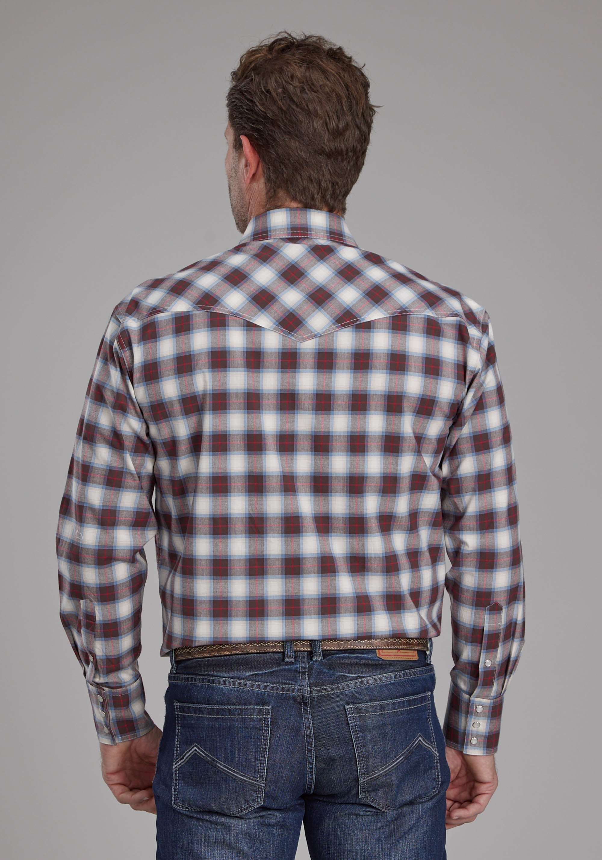 Roper Mens Stretch Plaid - Brown Long Sleeve Snap Western Shirt