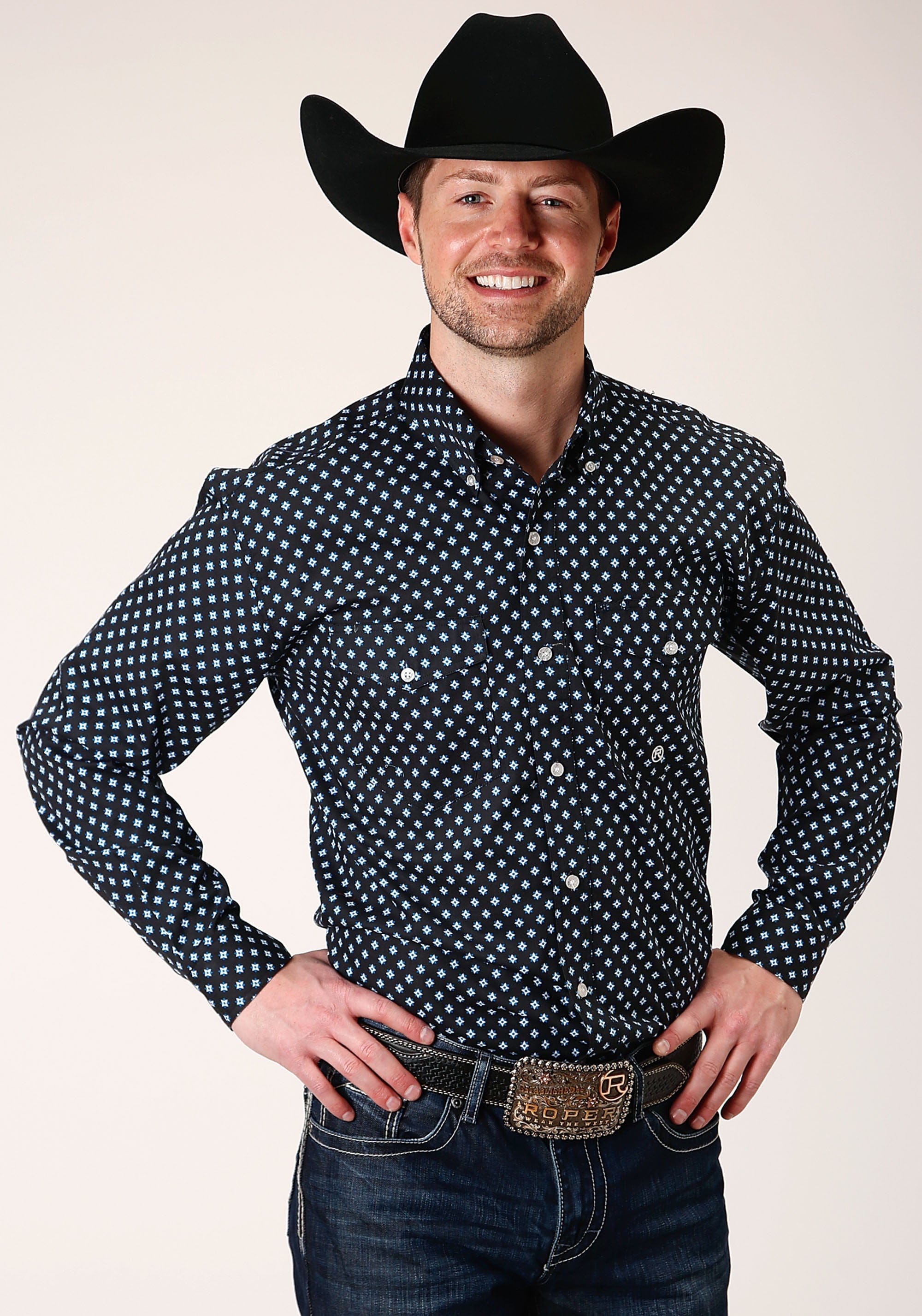 Roper Mens Long Sleeve Button New Star Foulard Western Shirt - Roper