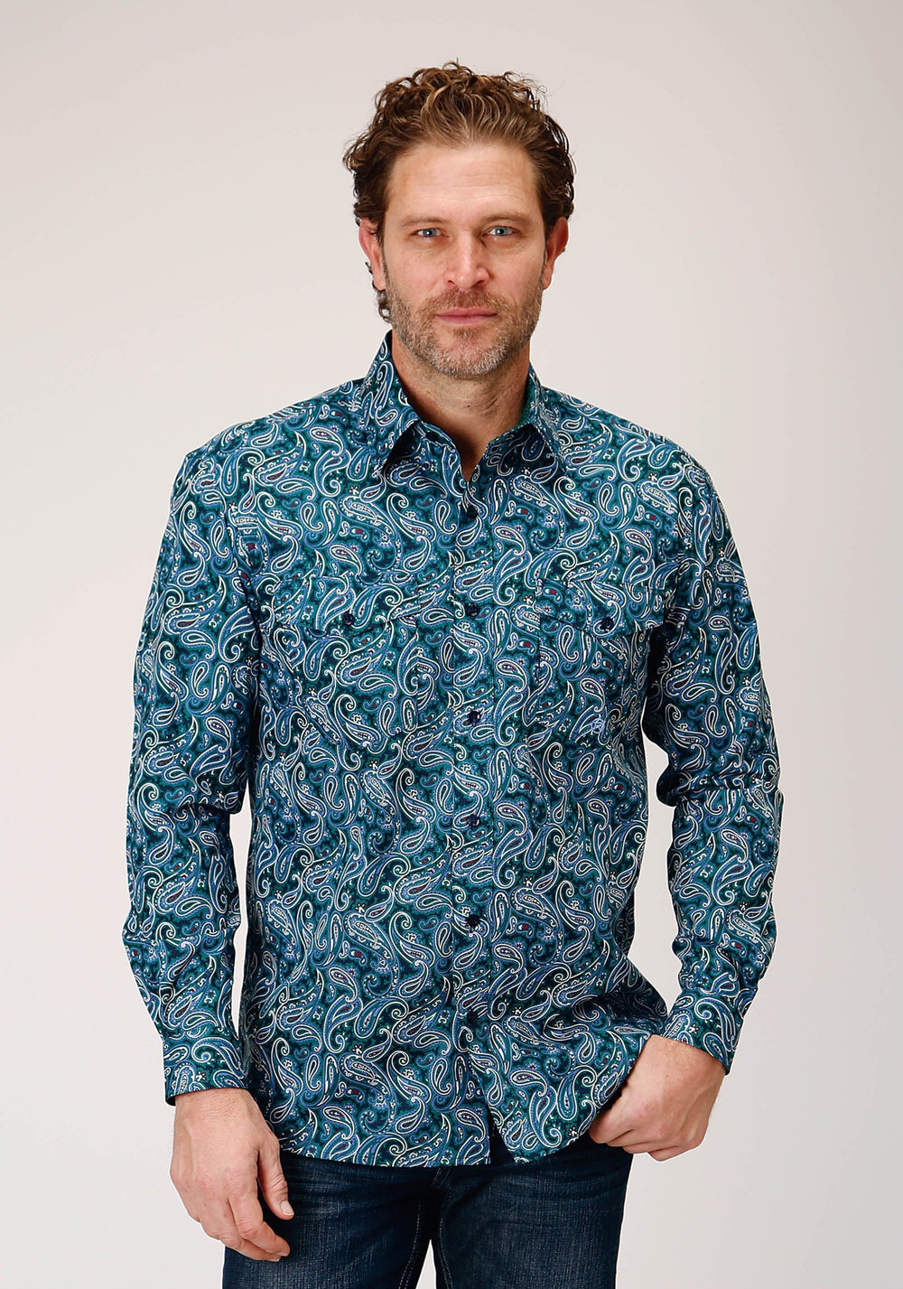 Roper Mens Long Sleeve Button Canyon Paisley Western Shirt - Roper