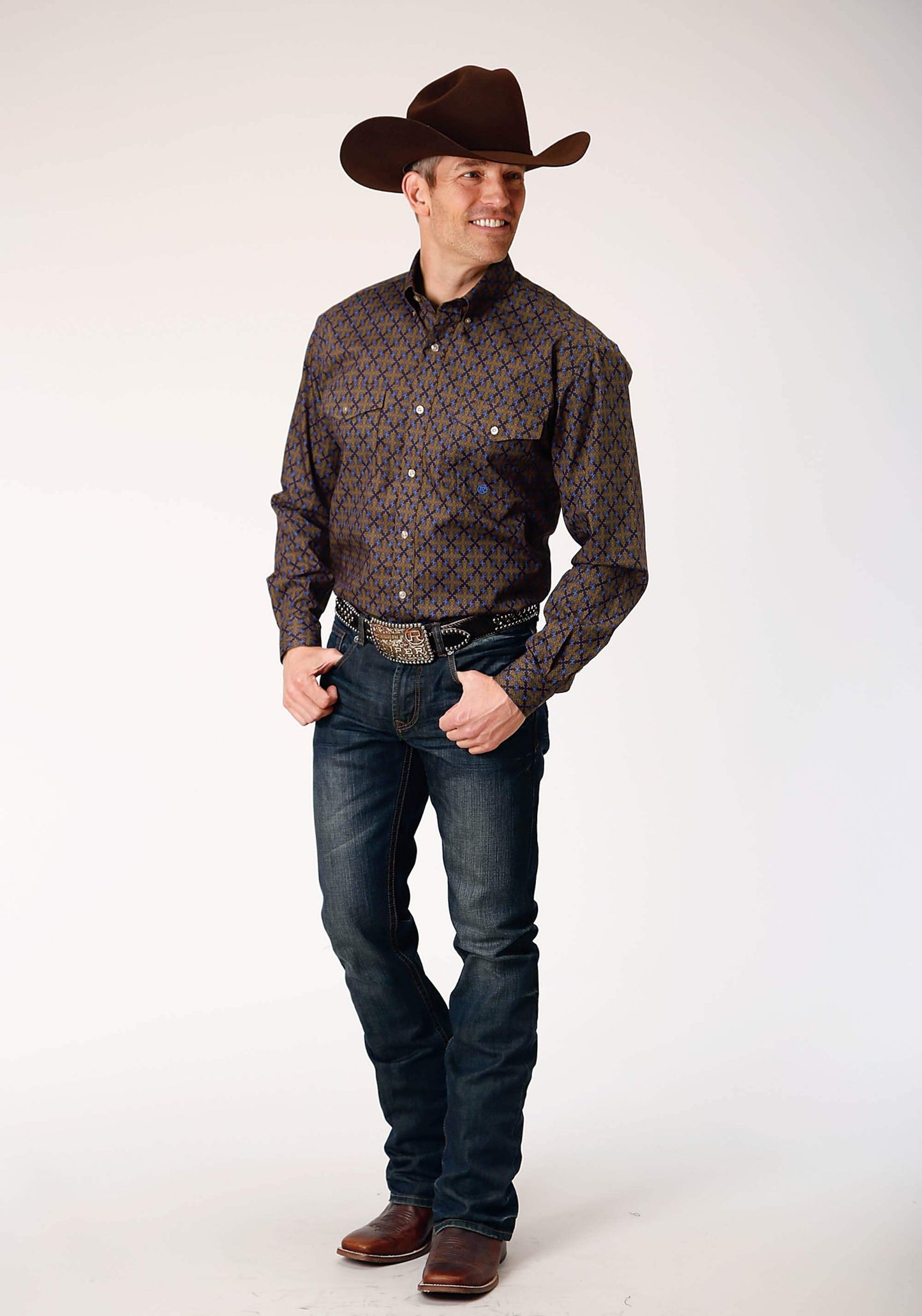 Roper Mens Long Sleeve Button Diamond Medallion Western Shirt - Roper - Flyclothing LLC